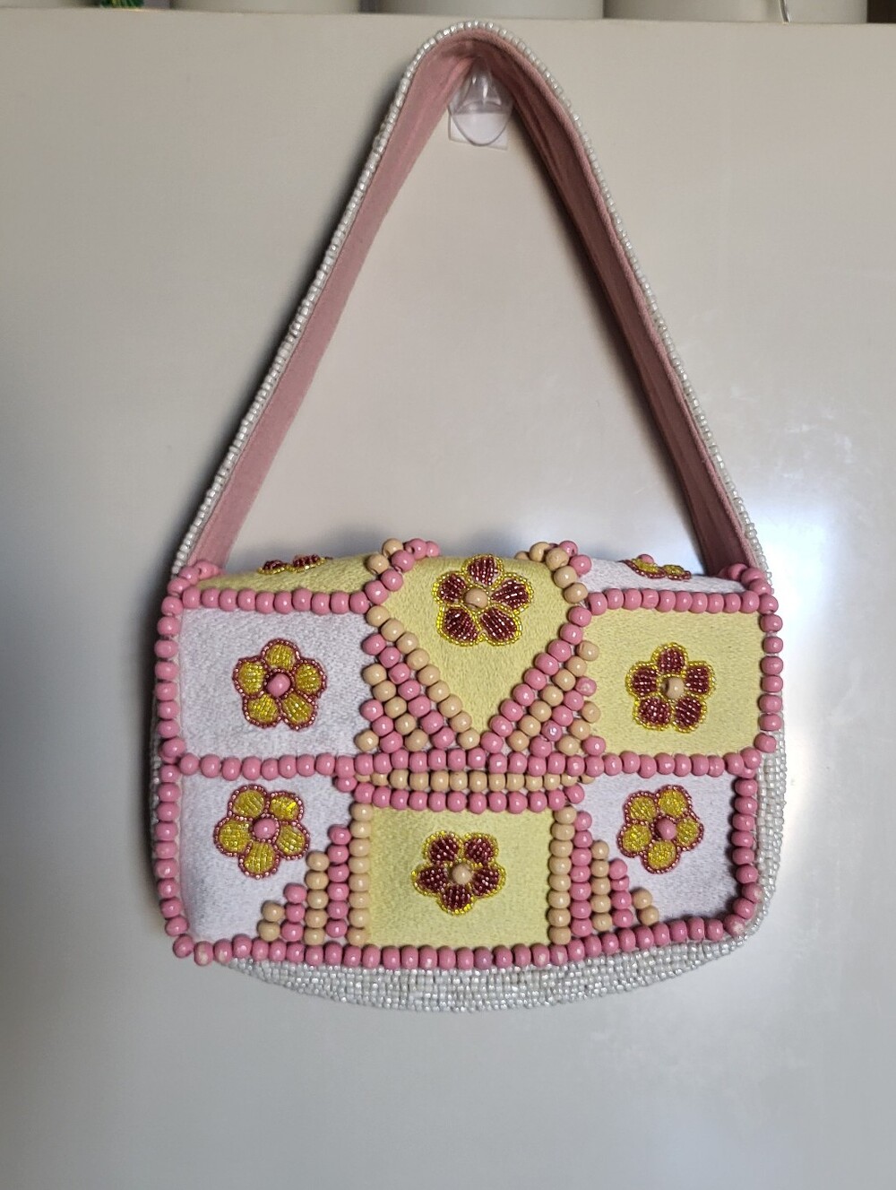 Beaded Bag With Pink And Yellow Flower Detail